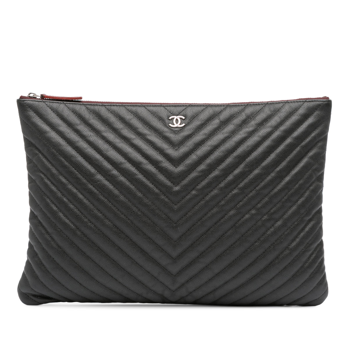 Large CC Chevron Caviar O Case Clutch