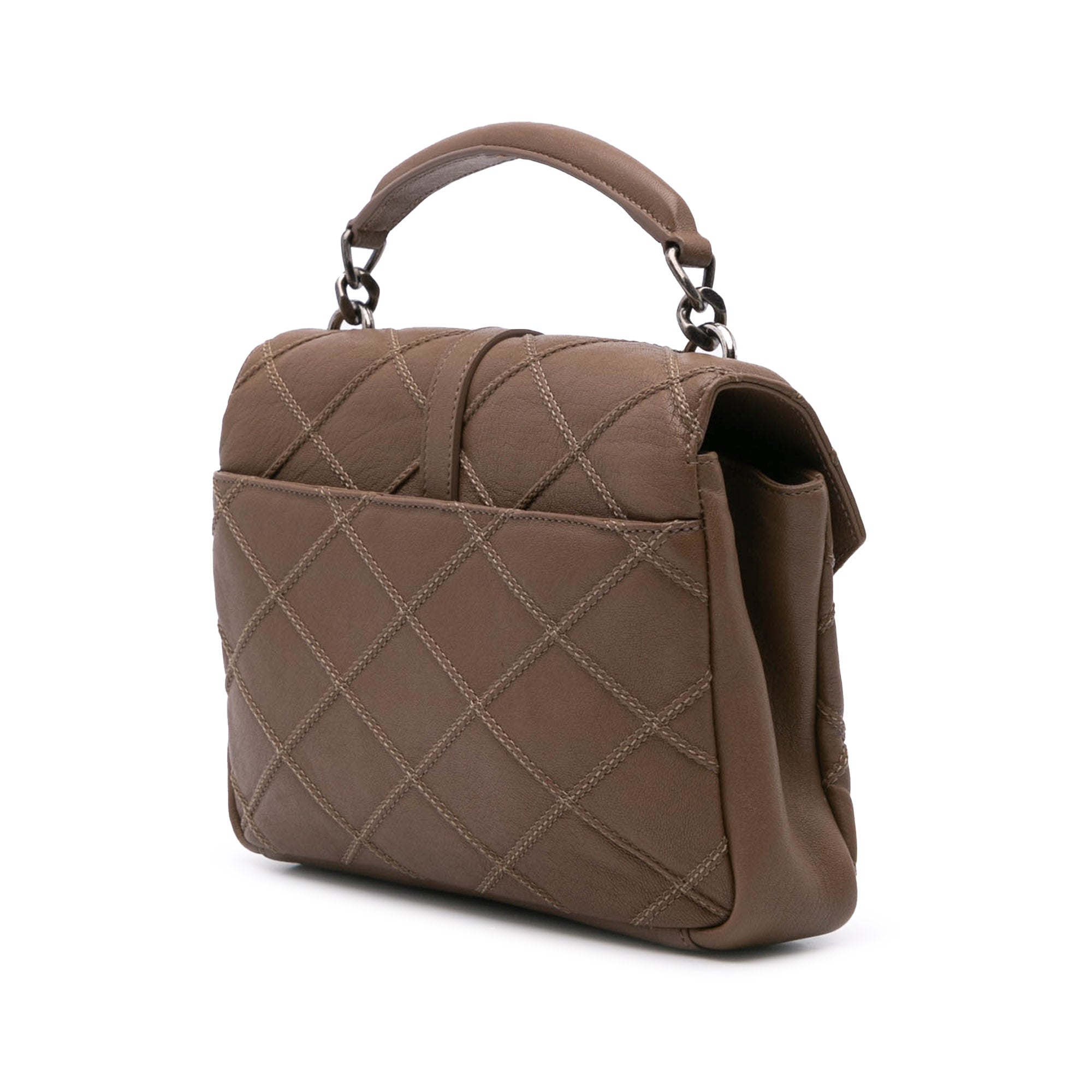 Medium Quilted Diamond Calfskin Monogram College Satchel