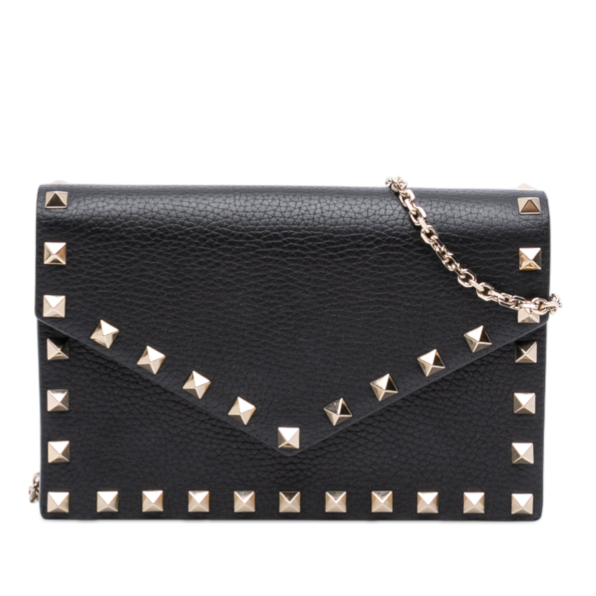 Pebbled Calfskin Rockstud Envelope Wallet on Chain