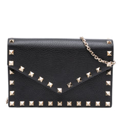 Pebbled Calfskin Rockstud Envelope Wallet on Chain