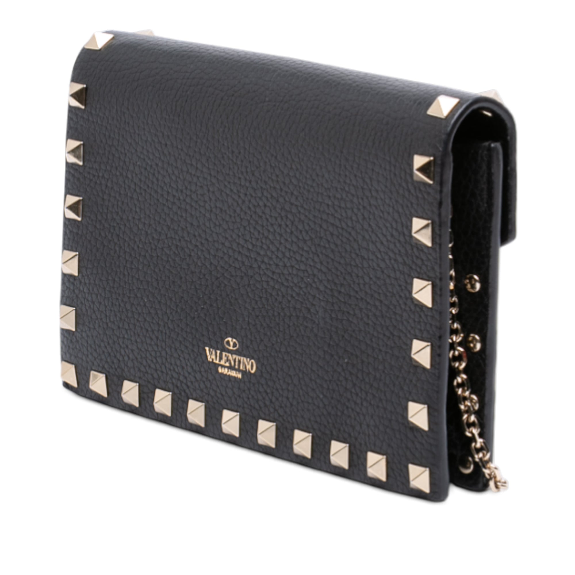 Pebbled Calfskin Rockstud Envelope Wallet on Chain