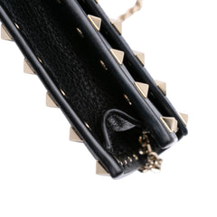 Pebbled Calfskin Rockstud Envelope Wallet on Chain