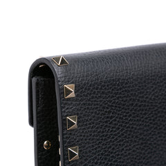Pebbled Calfskin Rockstud Envelope Wallet on Chain