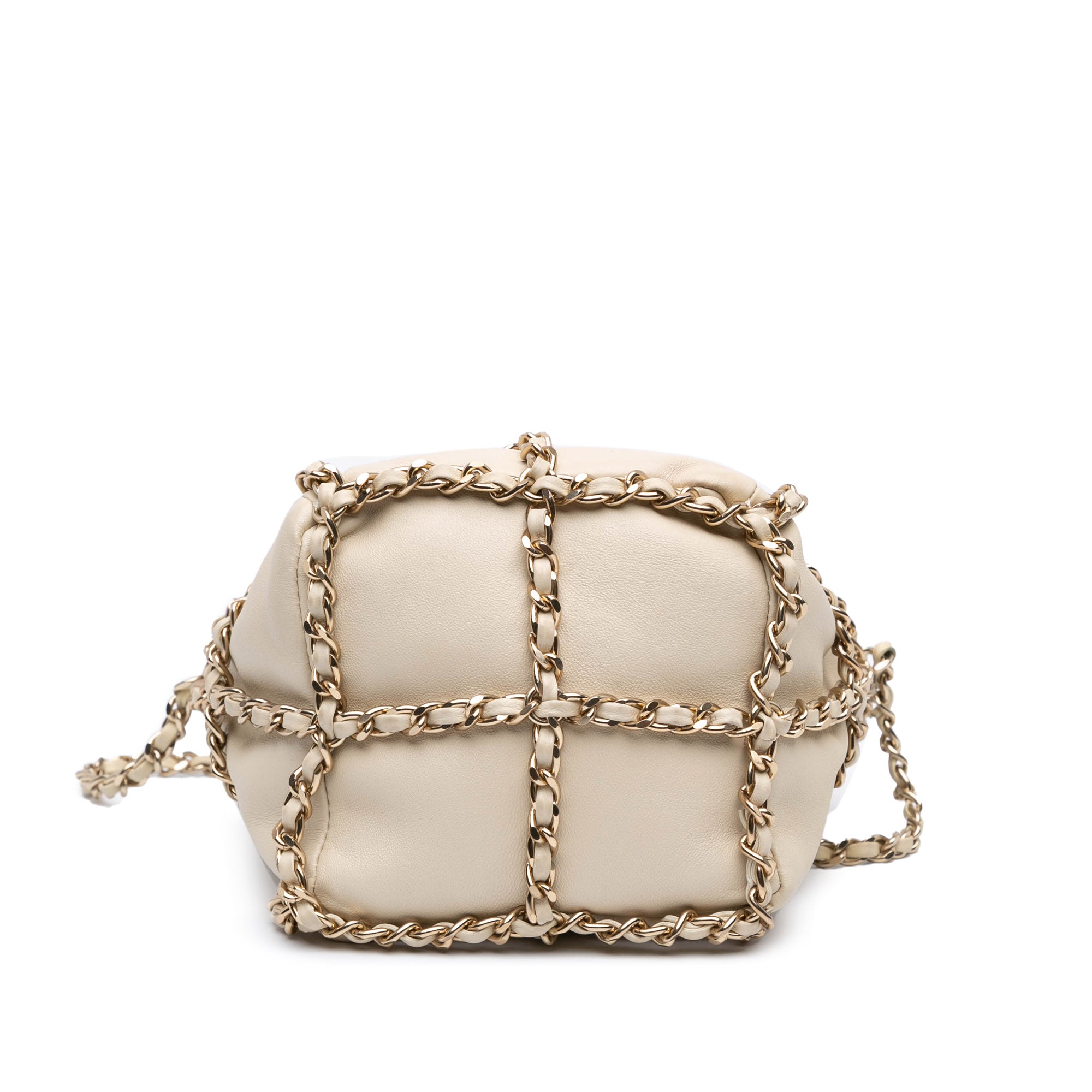 Lambskin CC Chain Frame Drawstring Bucket Bag