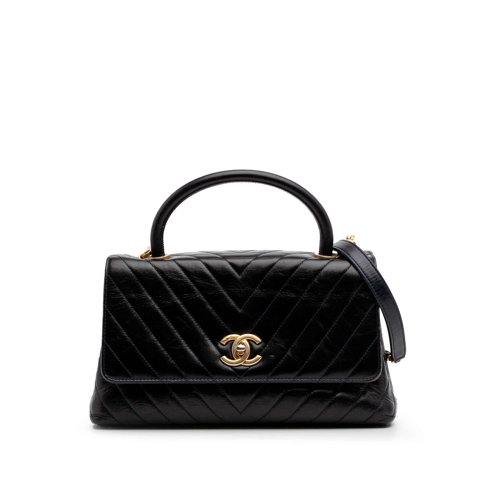 Medium Chevron Aged Calfskin Coco Top Handle Bag