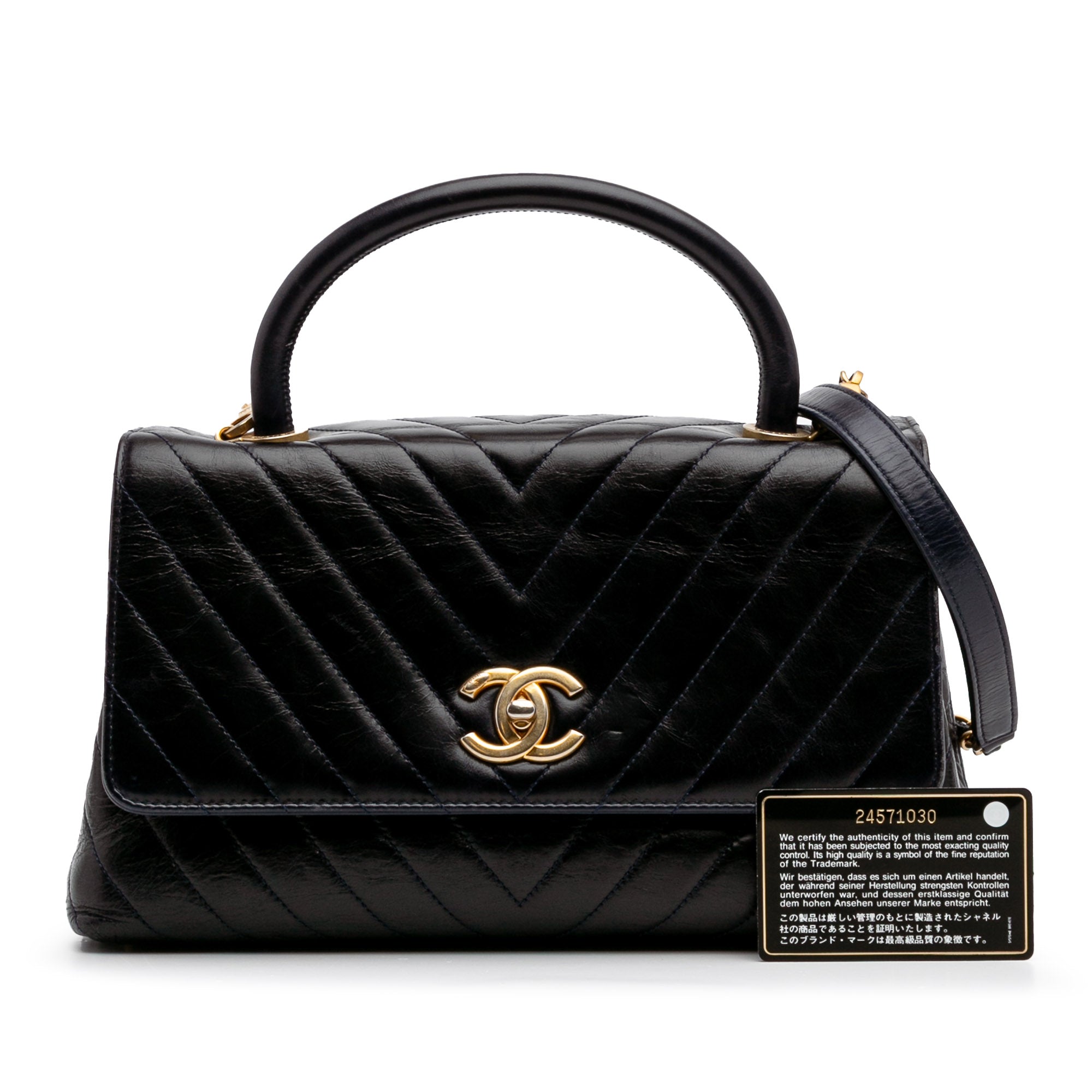 Medium Chevron Aged Calfskin Coco Top Handle Bag