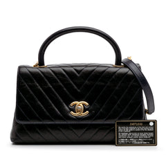 Medium Chevron Aged Calfskin Coco Top Handle Bag