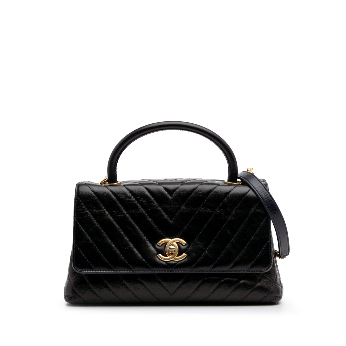 Medium Chevron Aged Calfskin Coco Top Handle Bag