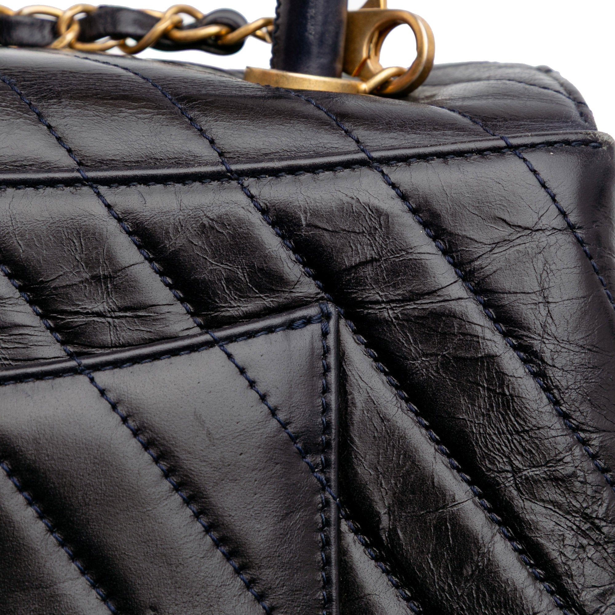 Medium Chevron Aged Calfskin Coco Top Handle Bag