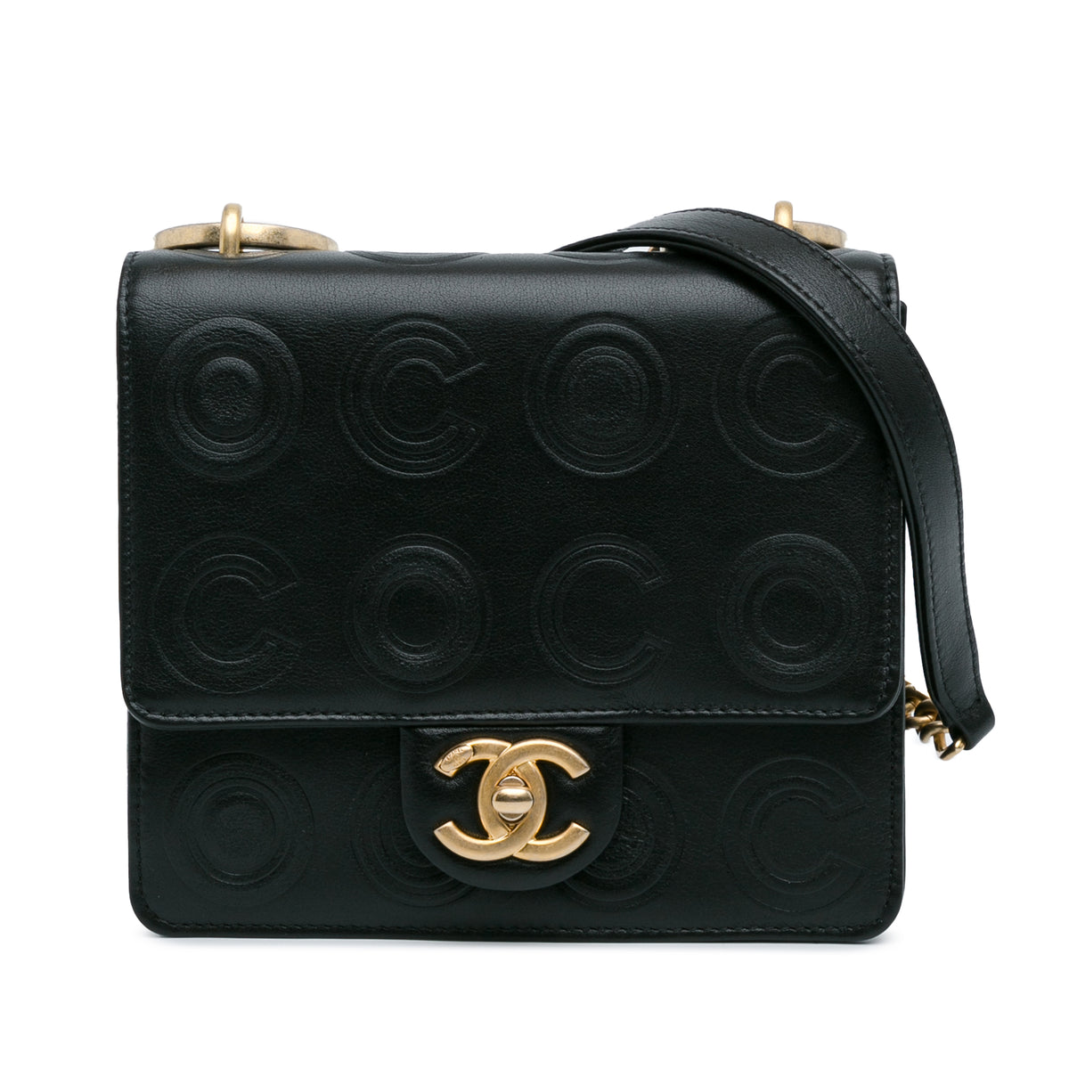 Mini Square Coco Embossed Calfskin Flap