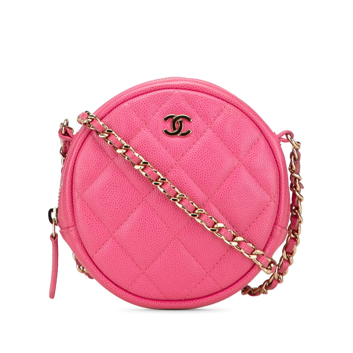 CC Quilted Caviar Round Clutch With Chain