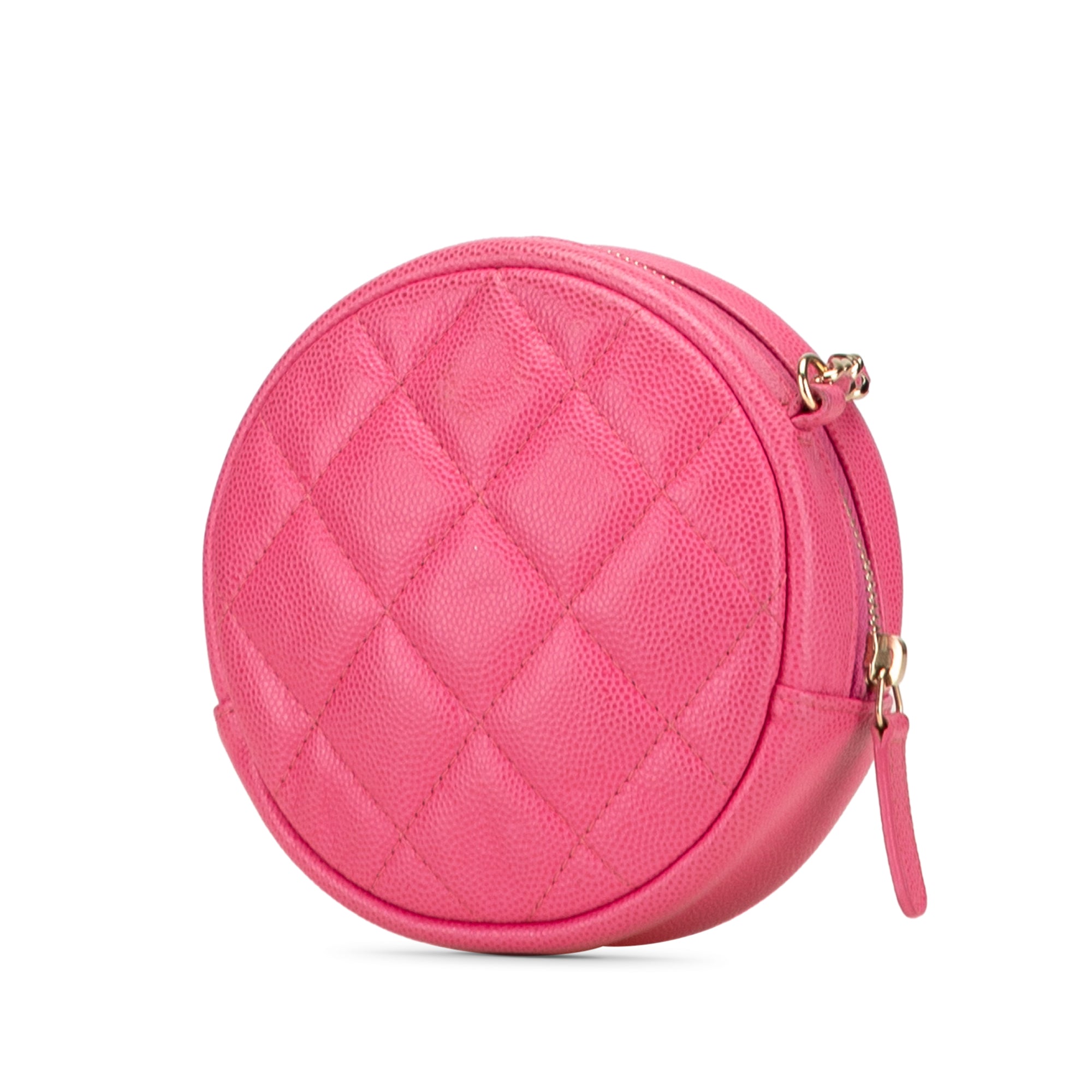 CC Quilted Caviar Round Clutch With Chain
