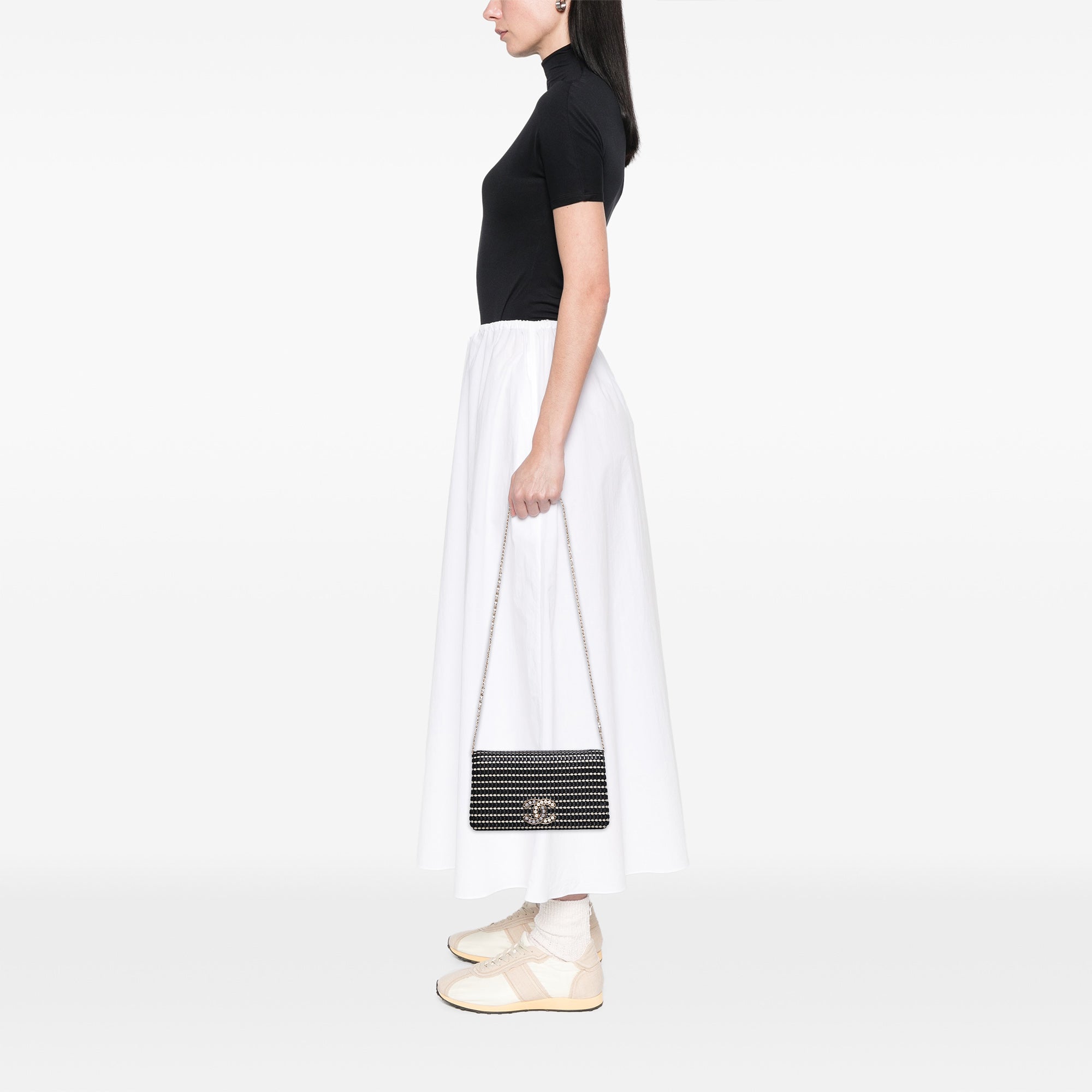 CC Bicolor Woven Lambskin Crystal Pearl Flap