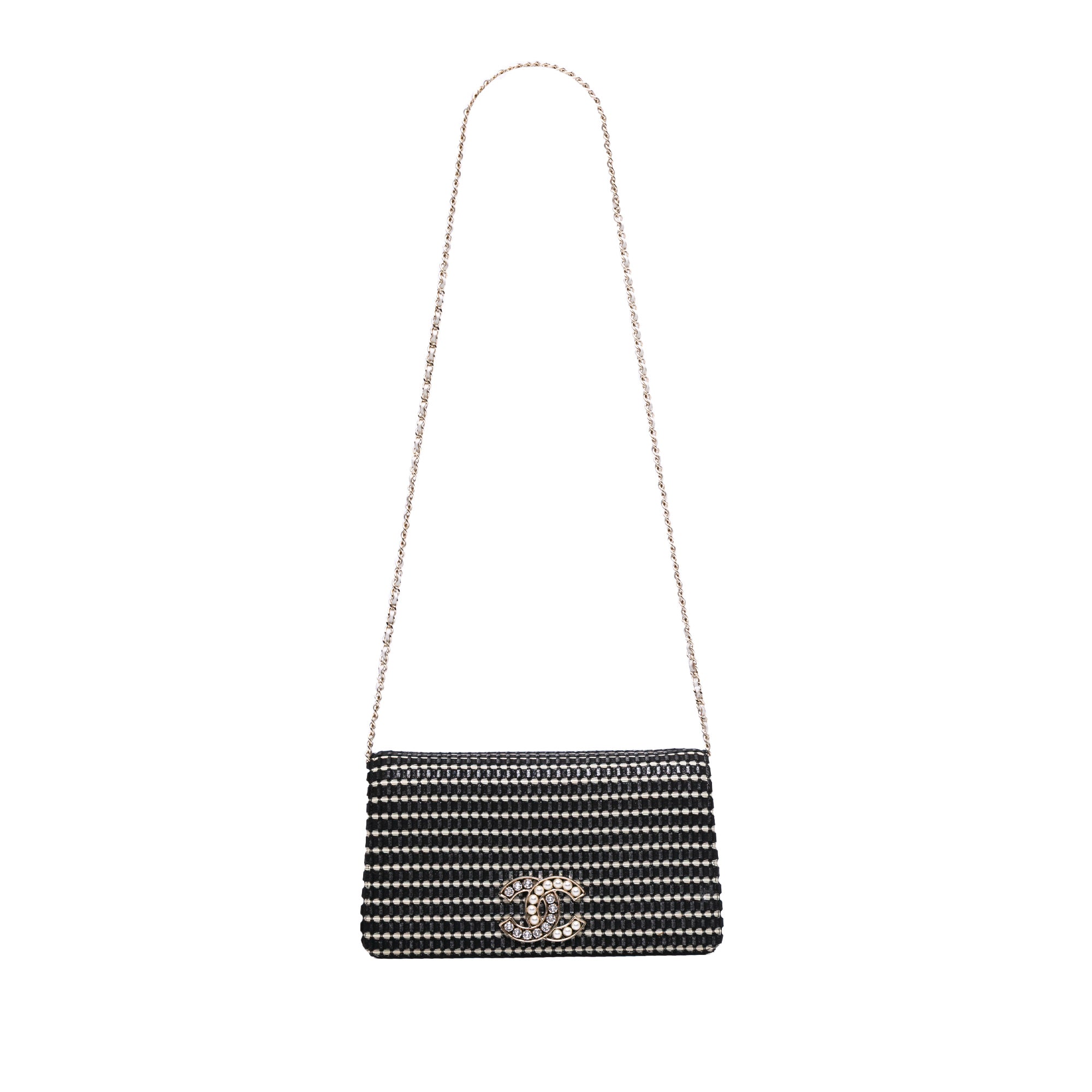 CC Bicolor Woven Lambskin Crystal Pearl Flap