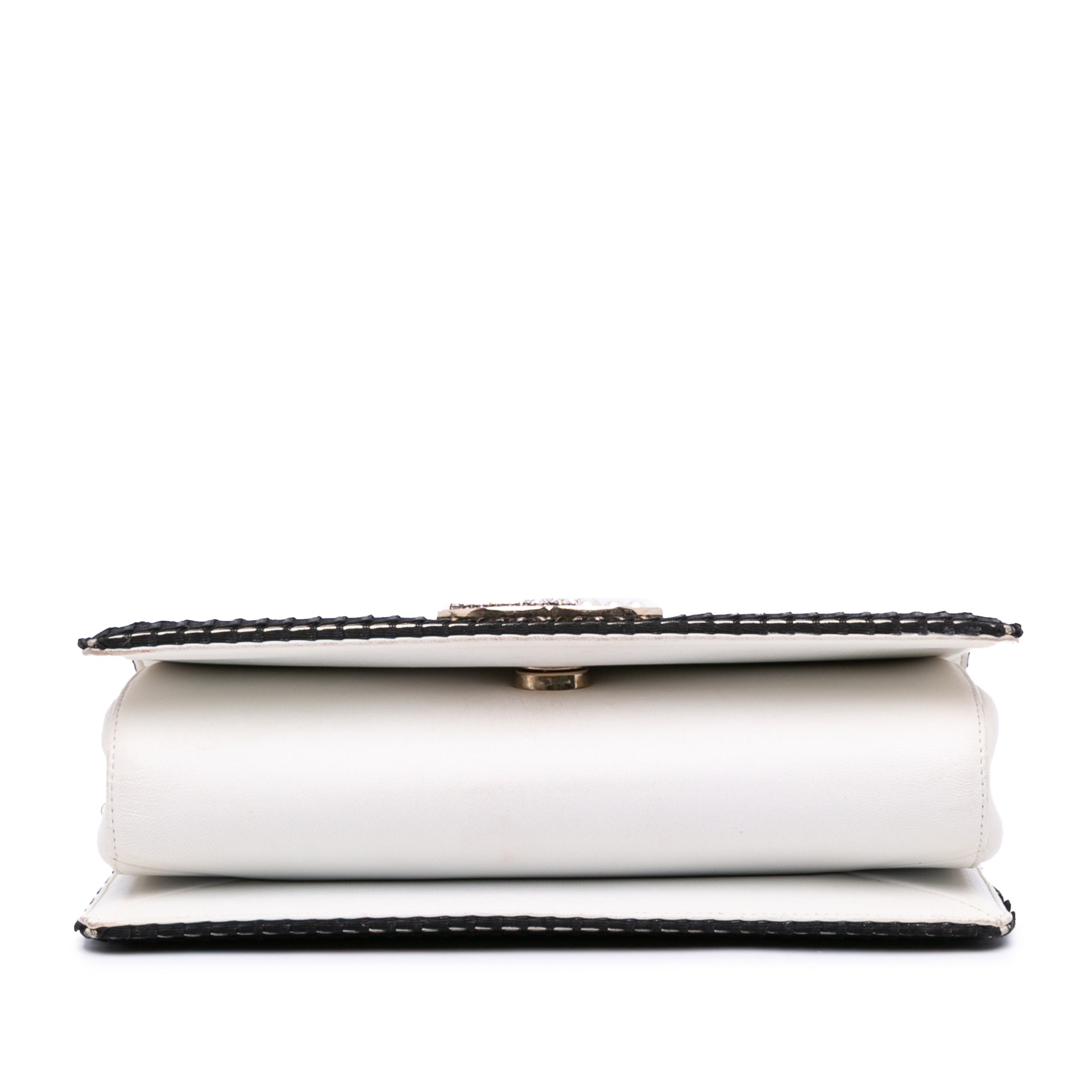 CC Bicolor Woven Lambskin Crystal Pearl Flap