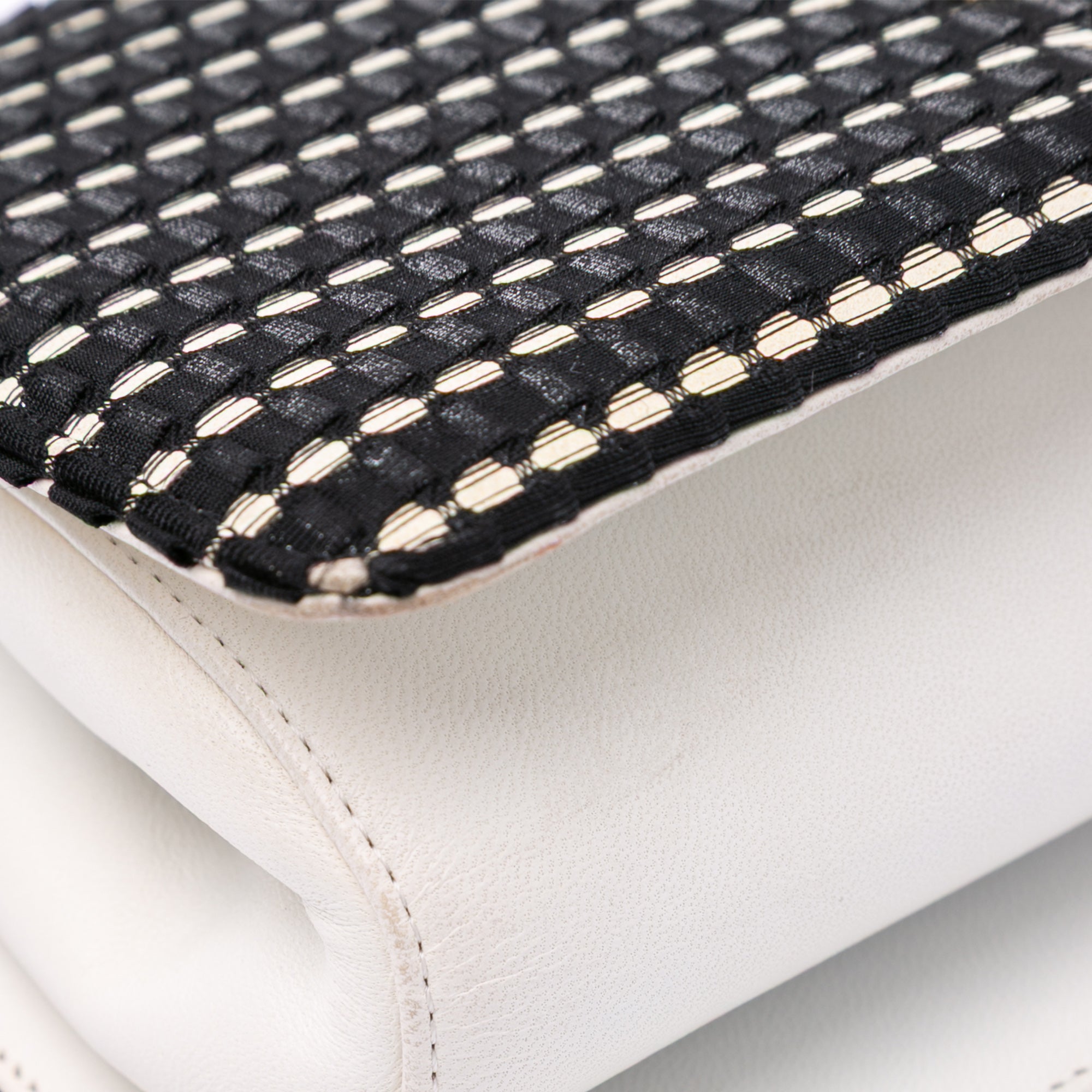 CC Bicolor Woven Lambskin Crystal Pearl Flap
