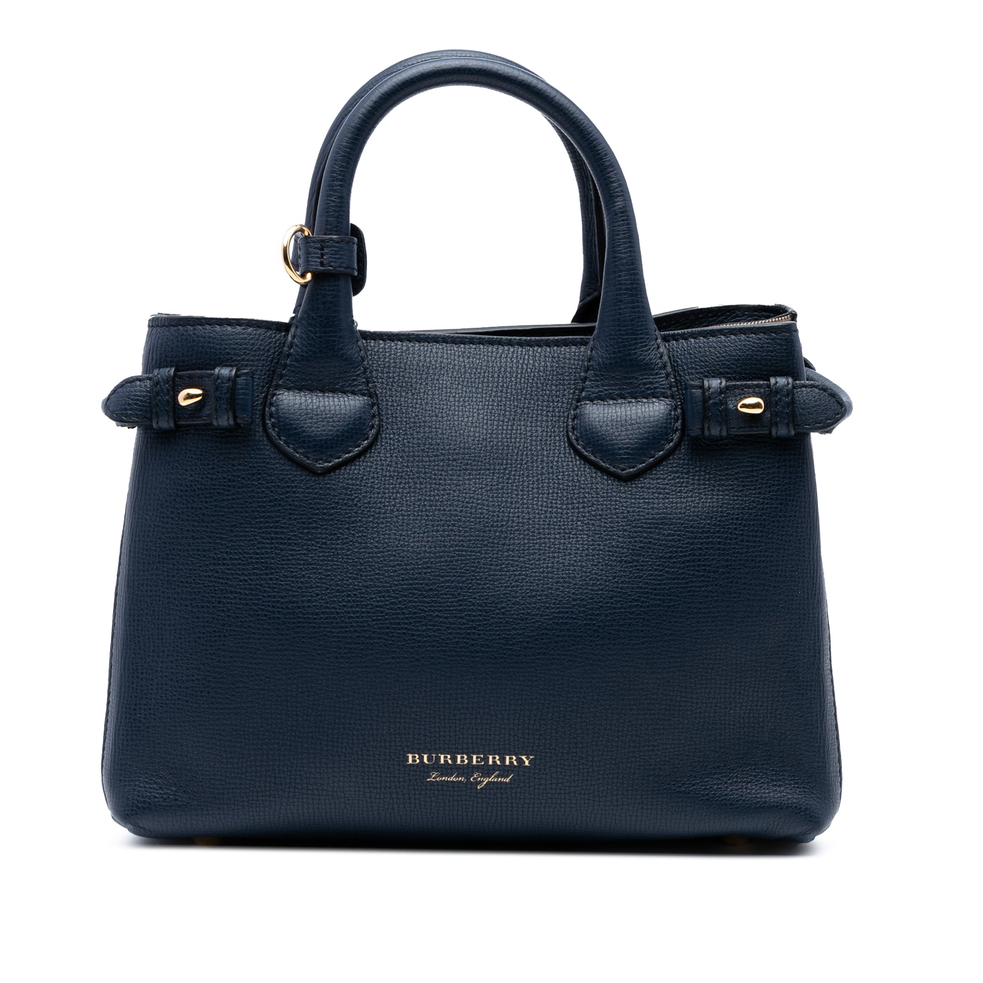 Small Grainy Calfskin and House Check Banner Satchel