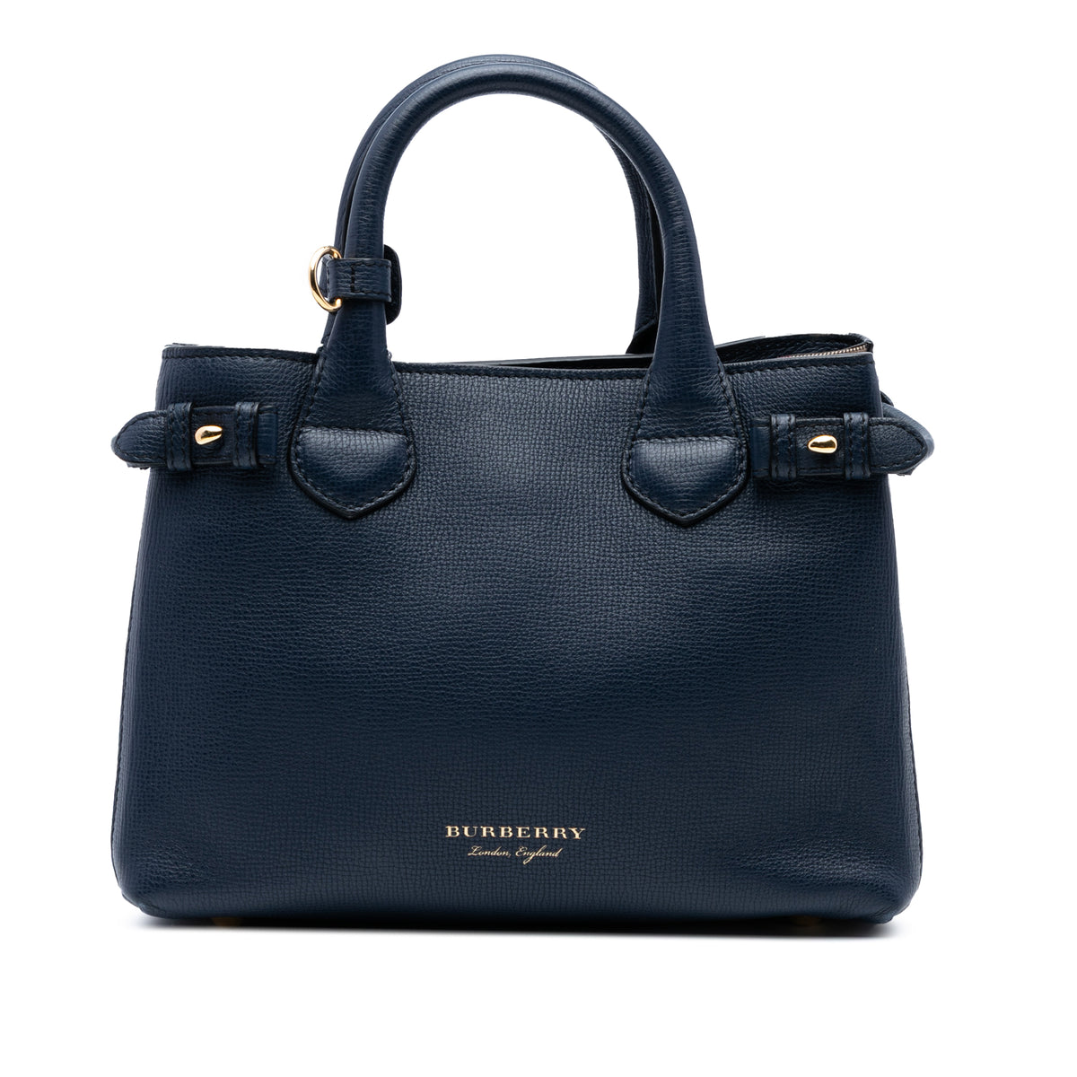 Small Grainy Calfskin and House Check Banner Satchel