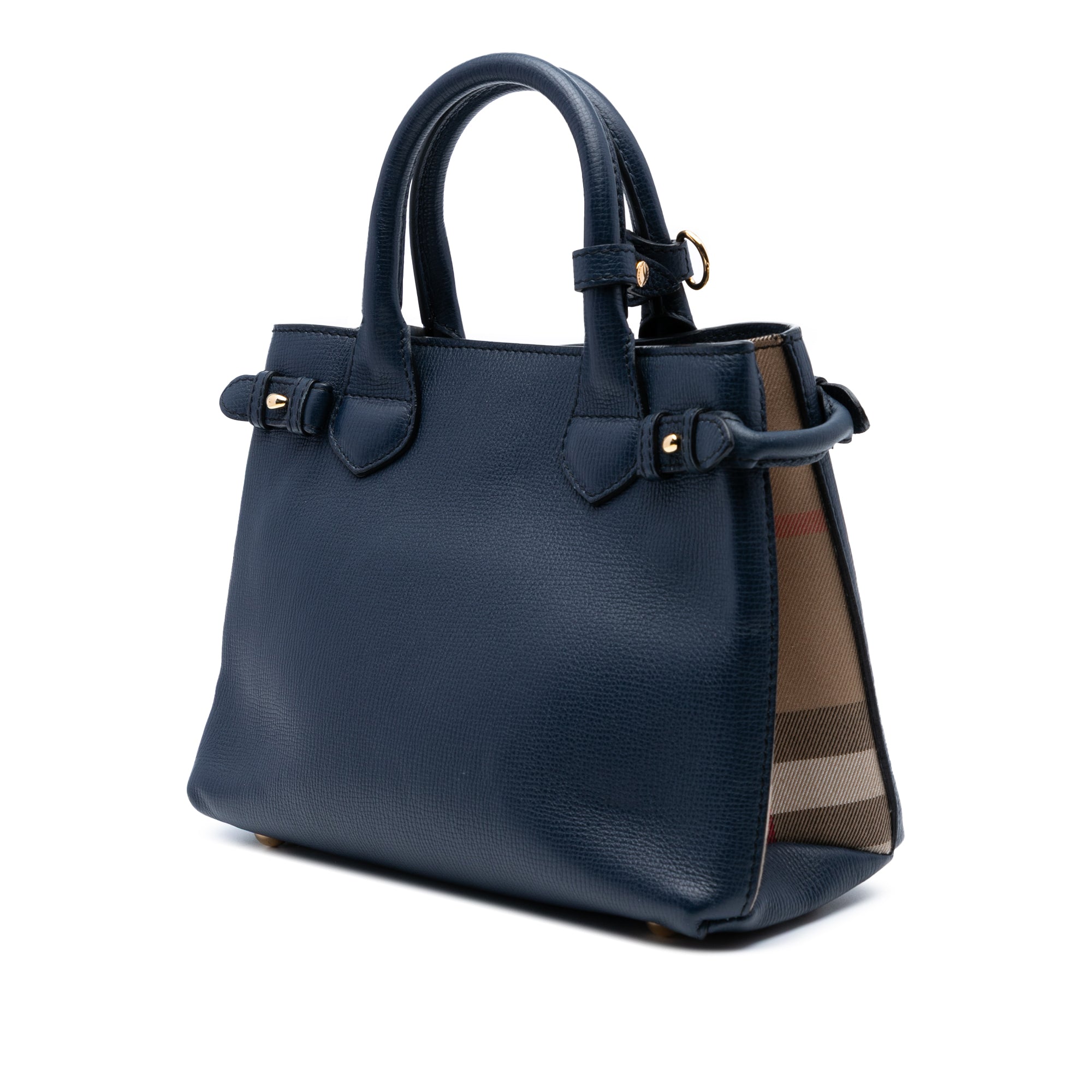 Small Grainy Calfskin and House Check Banner Satchel