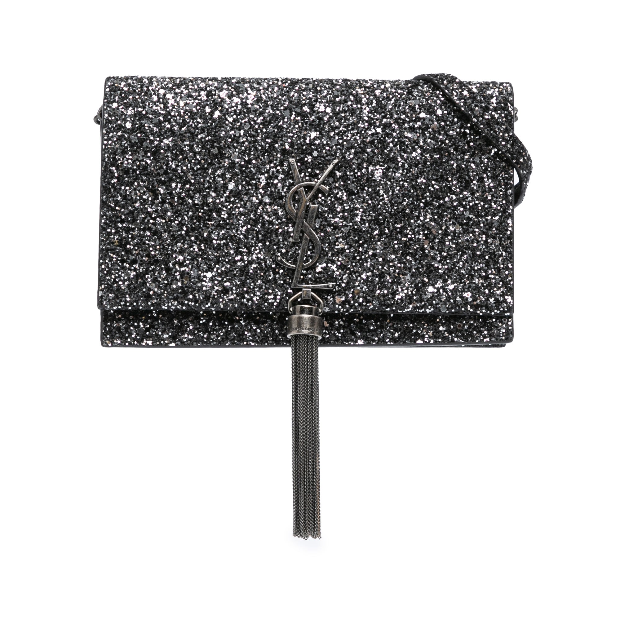 Metallic Glitter Monogram Kate Tassel Chain Wallet