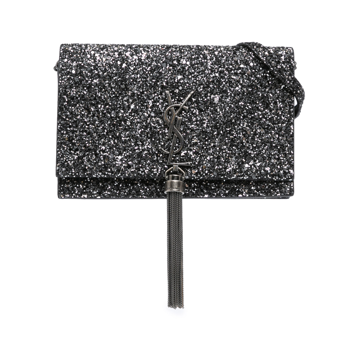 Metallic Glitter Monogram Kate Tassel Chain Wallet