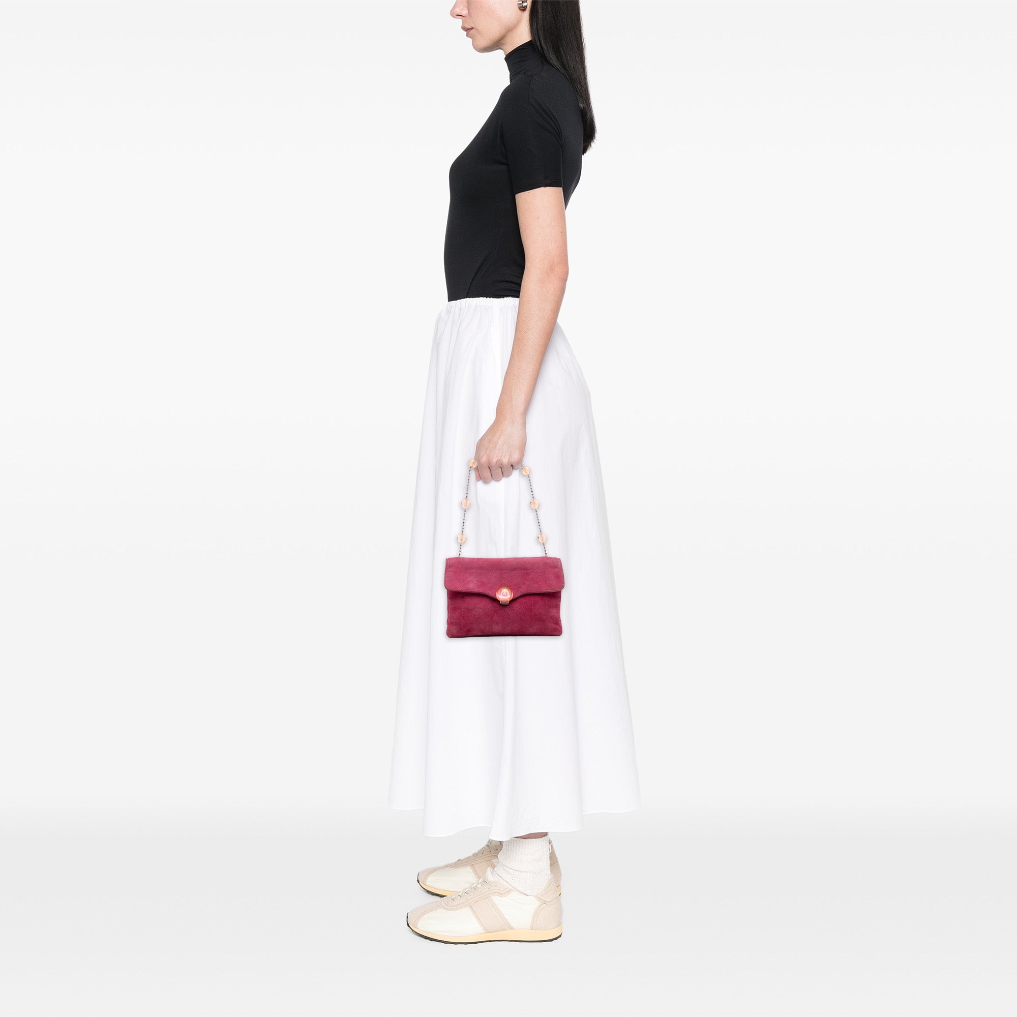 CC Choco Bar Suede Beaded Chain Flap