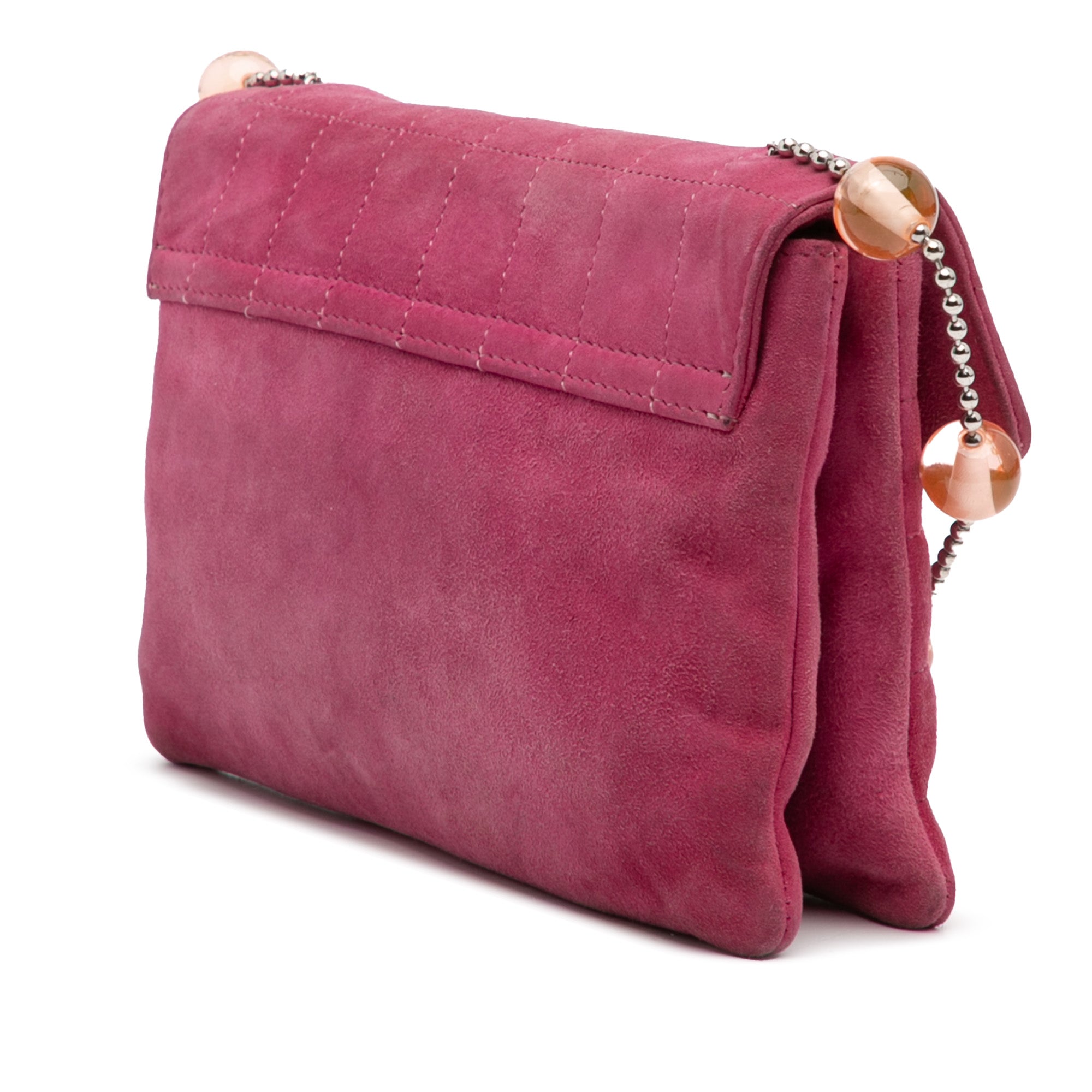 CC Choco Bar Suede Beaded Chain Flap