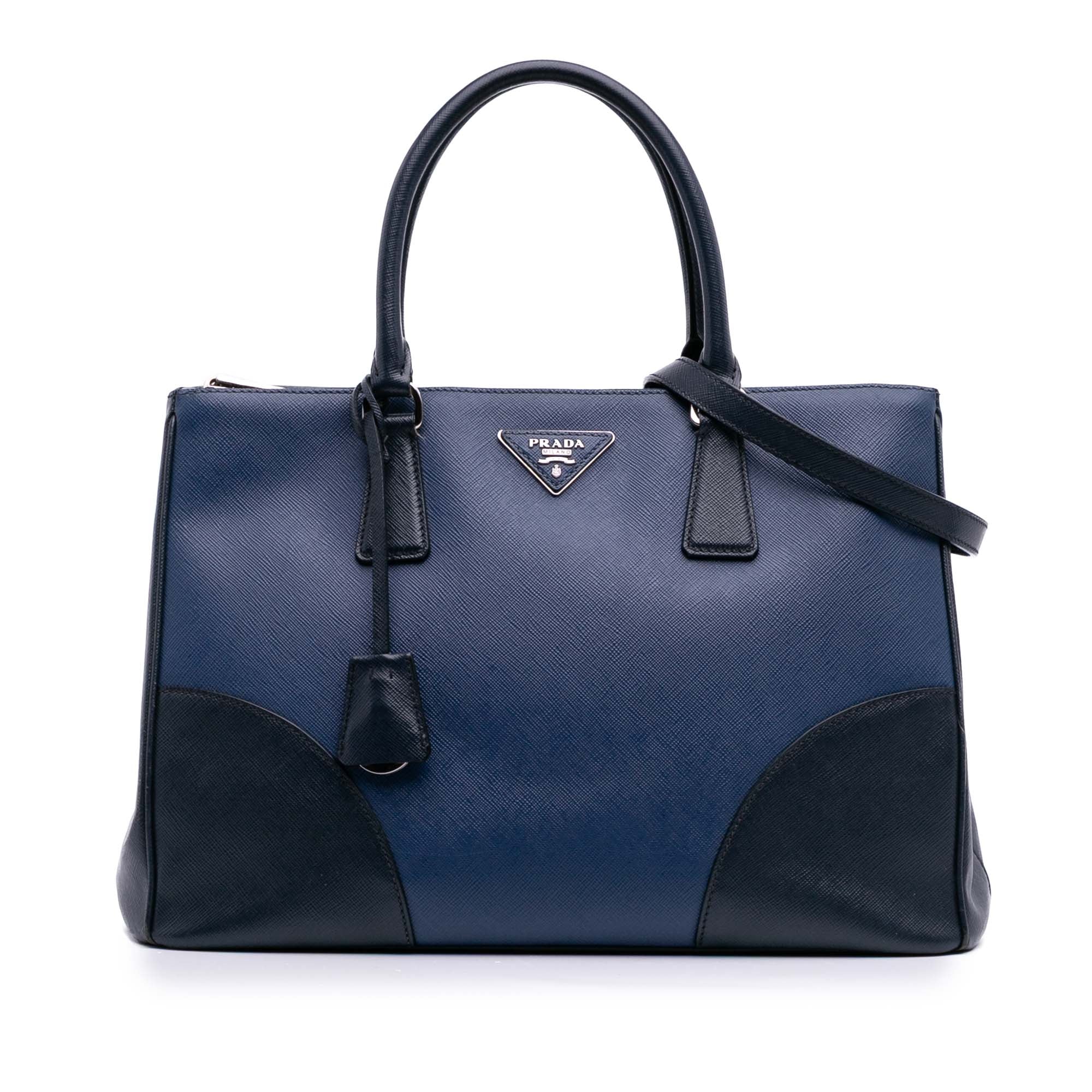 Medium Bicolor Saffiano Lux Galleria Double Zip Satchel