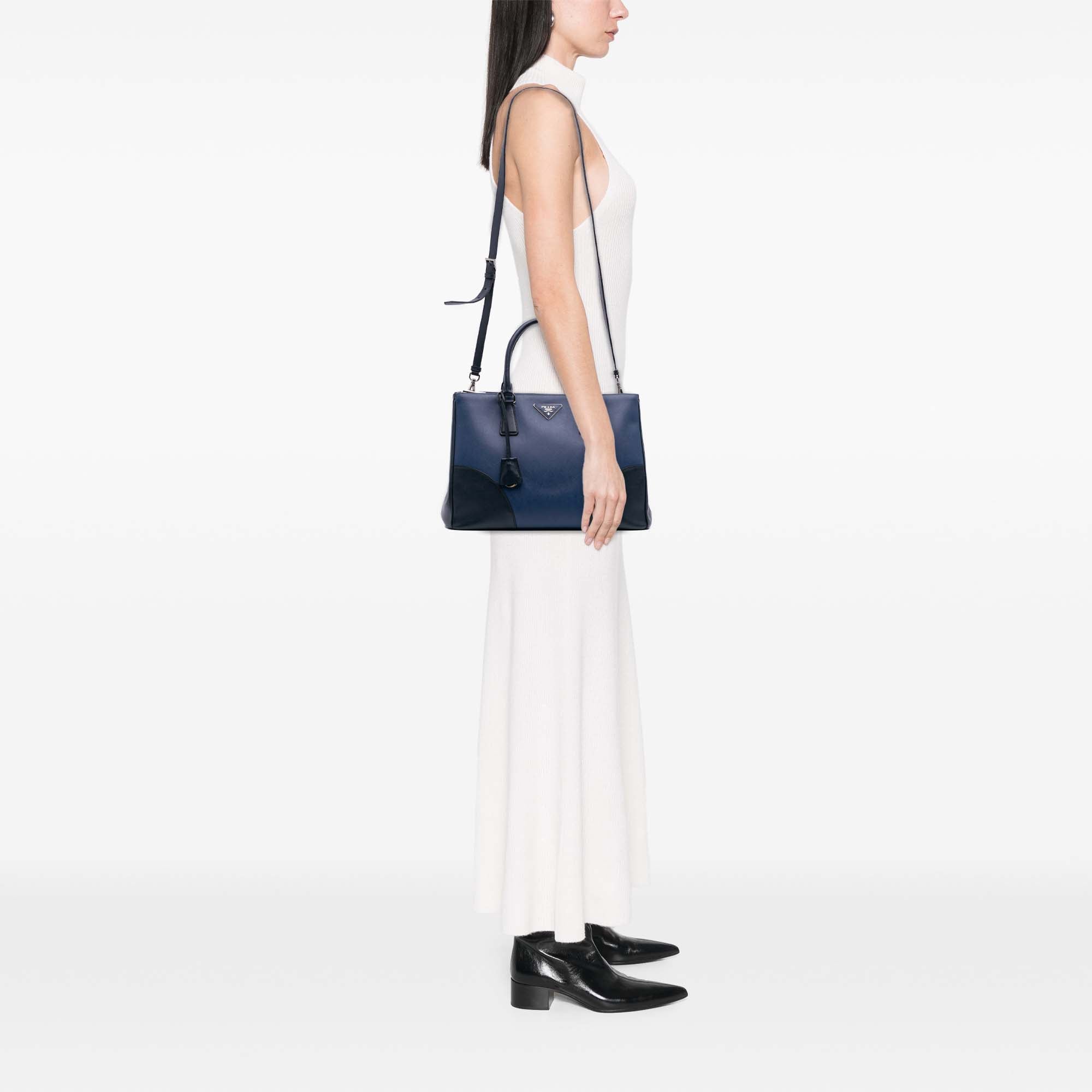 Medium Bicolor Saffiano Lux Galleria Double Zip Satchel