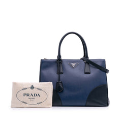 Medium Bicolor Saffiano Lux Galleria Double Zip Satchel