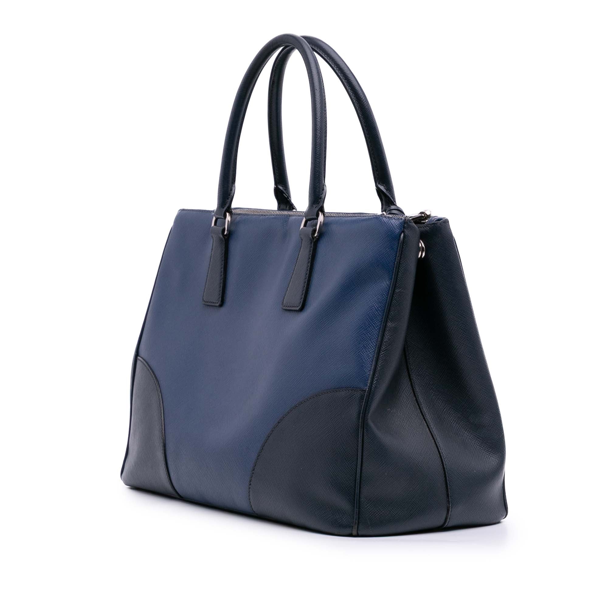 Medium Bicolor Saffiano Lux Galleria Double Zip Satchel