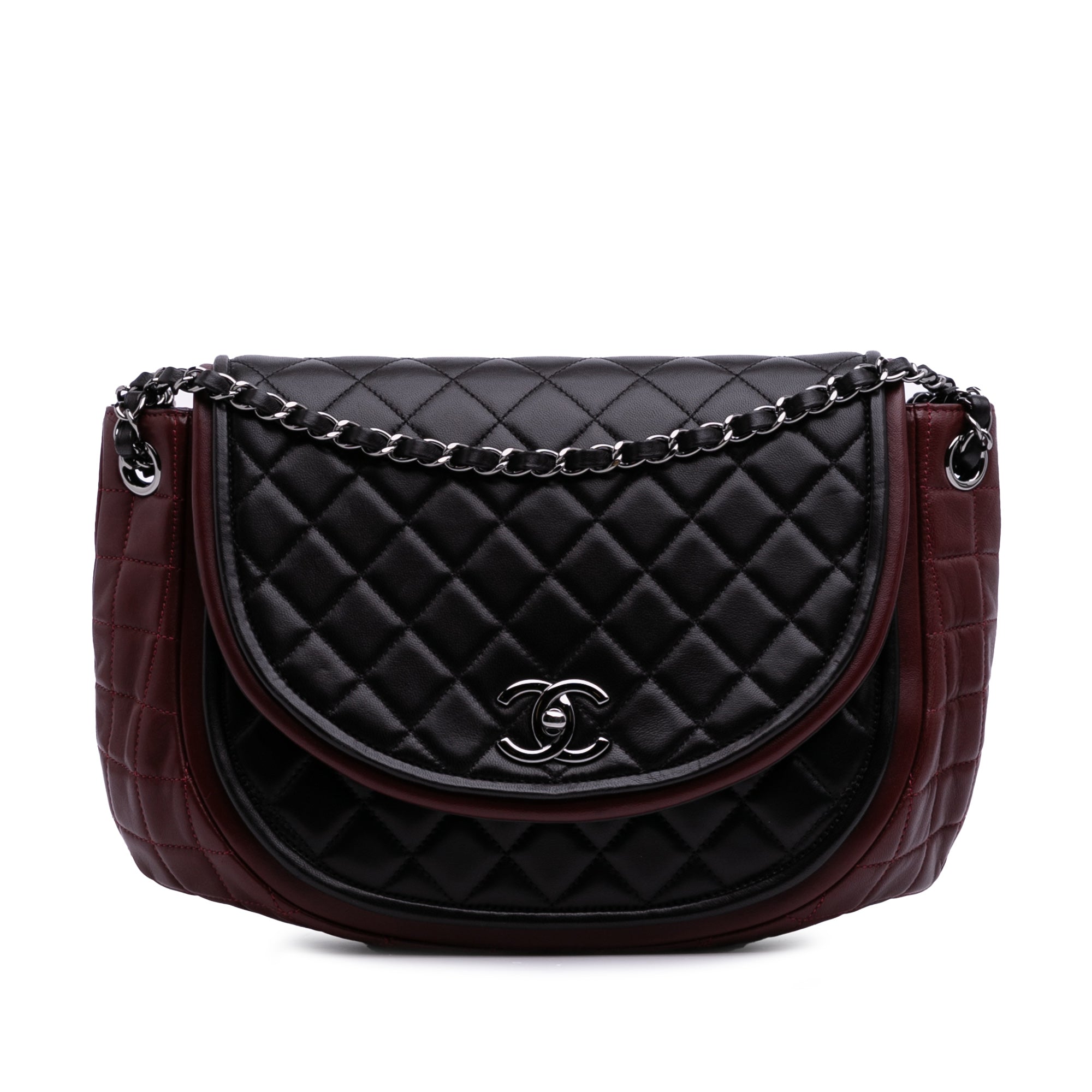 Bicolor Quilted Lambskin Twist Crescent Flap