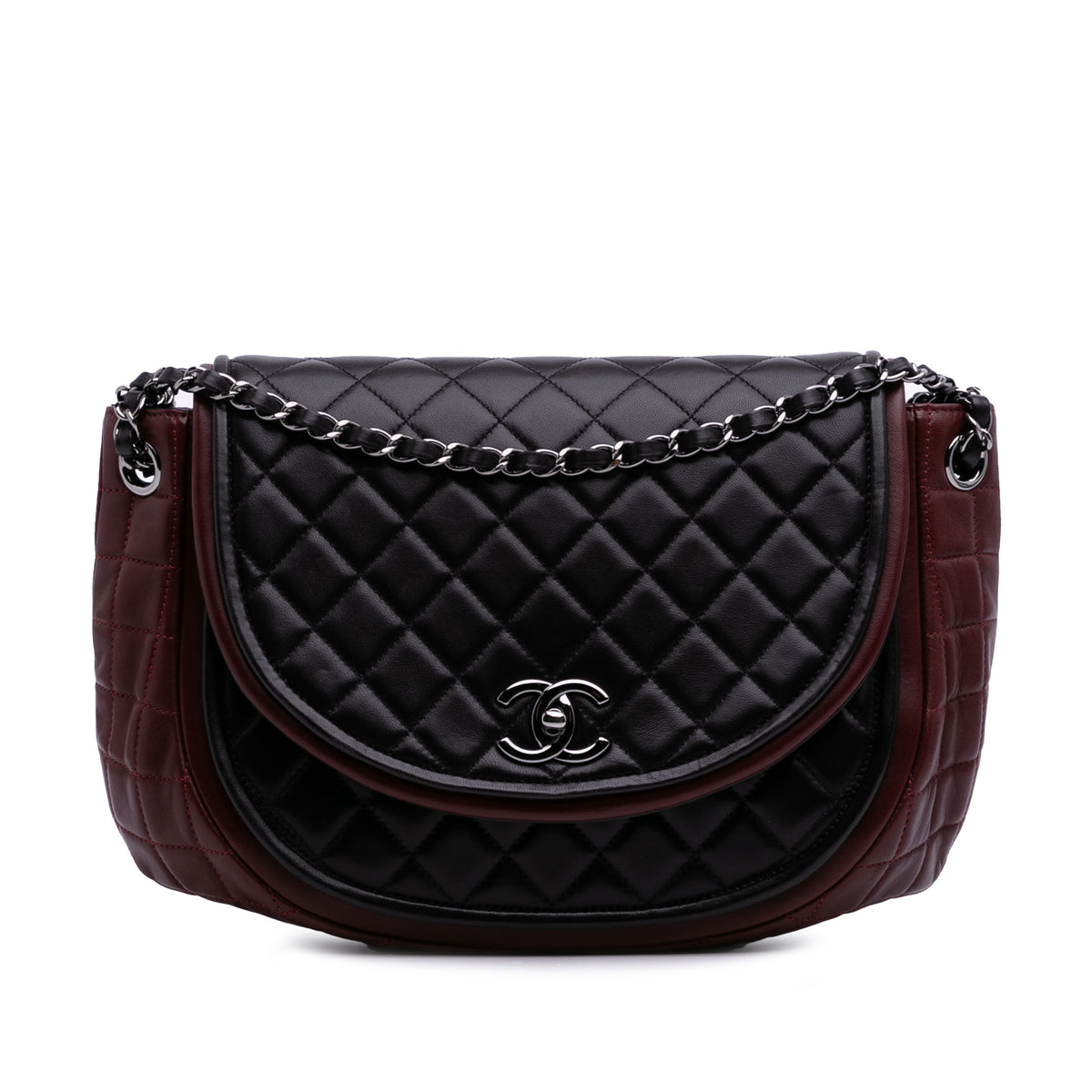 Bicolor Quilted Lambskin Twist Crescent Flap