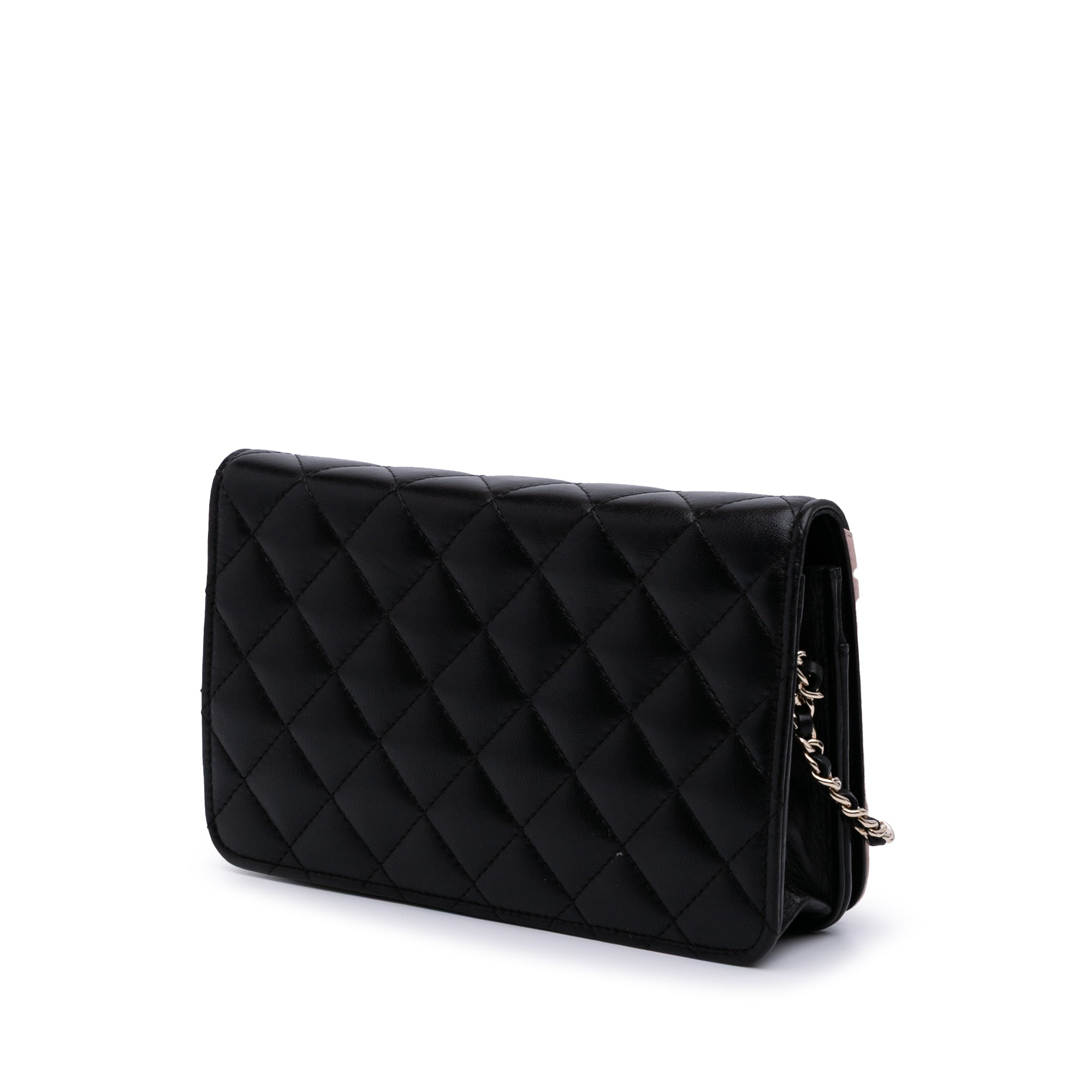 Bicolor Quilted Lambskin Camellia Wallet on Chain