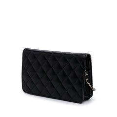 Bicolor Quilted Lambskin Camellia Wallet on Chain