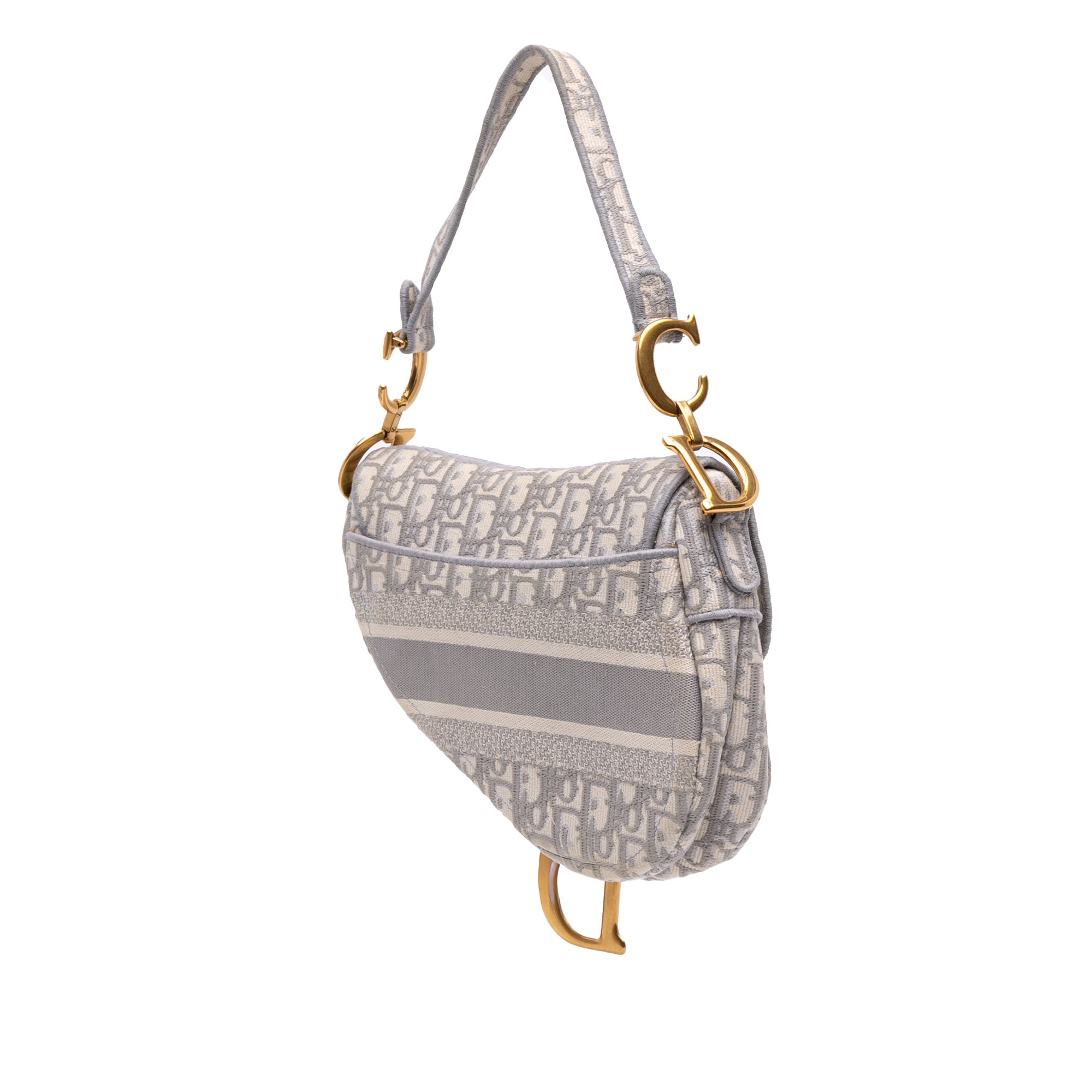 Oblique Canvas Embroidered Saddle Bag