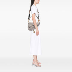 Oblique Canvas Embroidered Saddle Bag