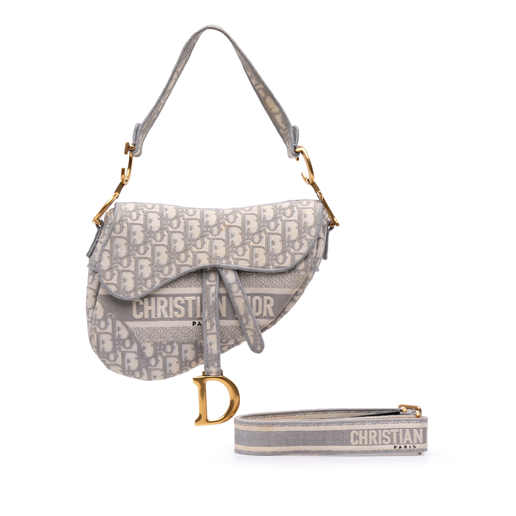 Oblique Canvas Embroidered Saddle Bag