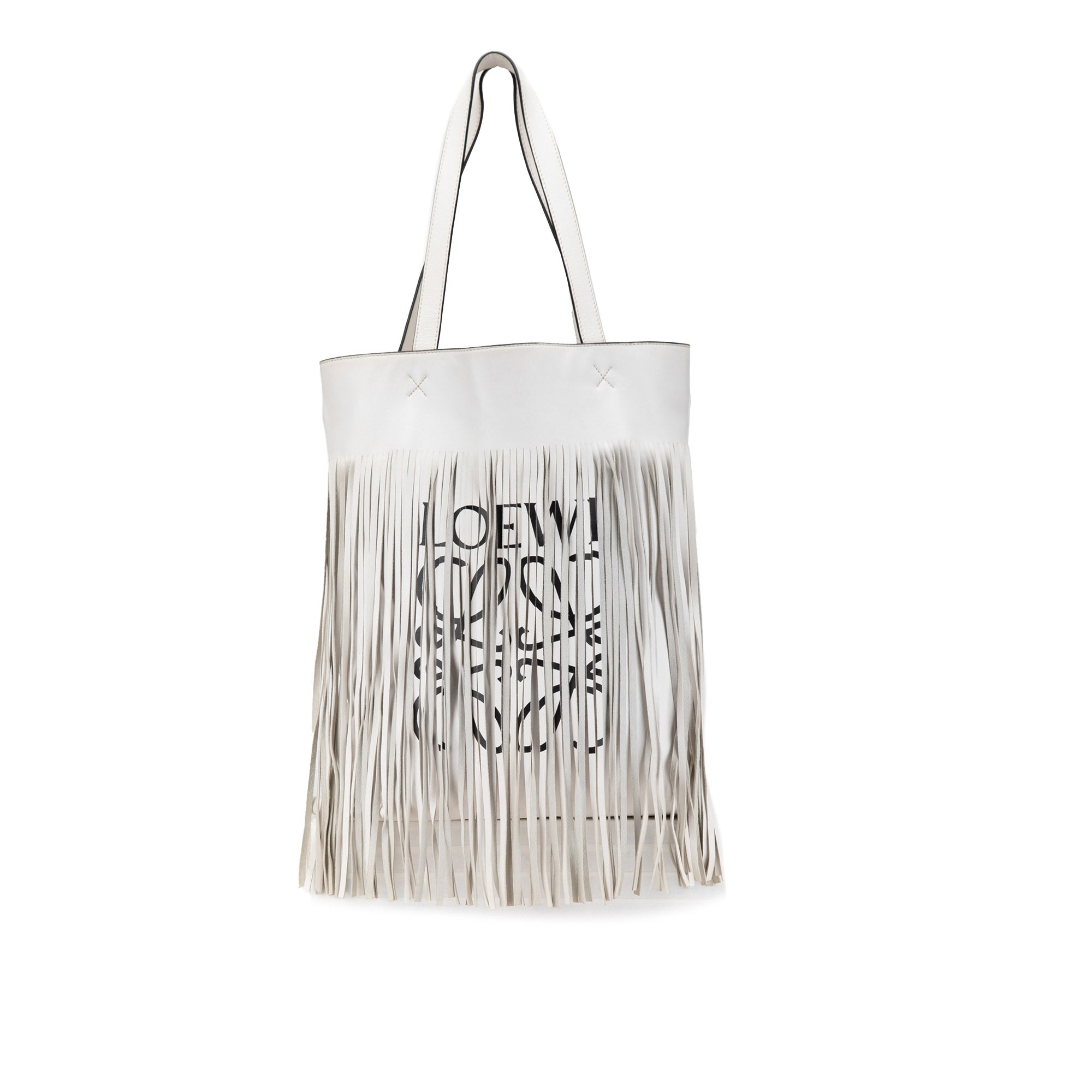 Leather Vertical Logo Fringe Tote