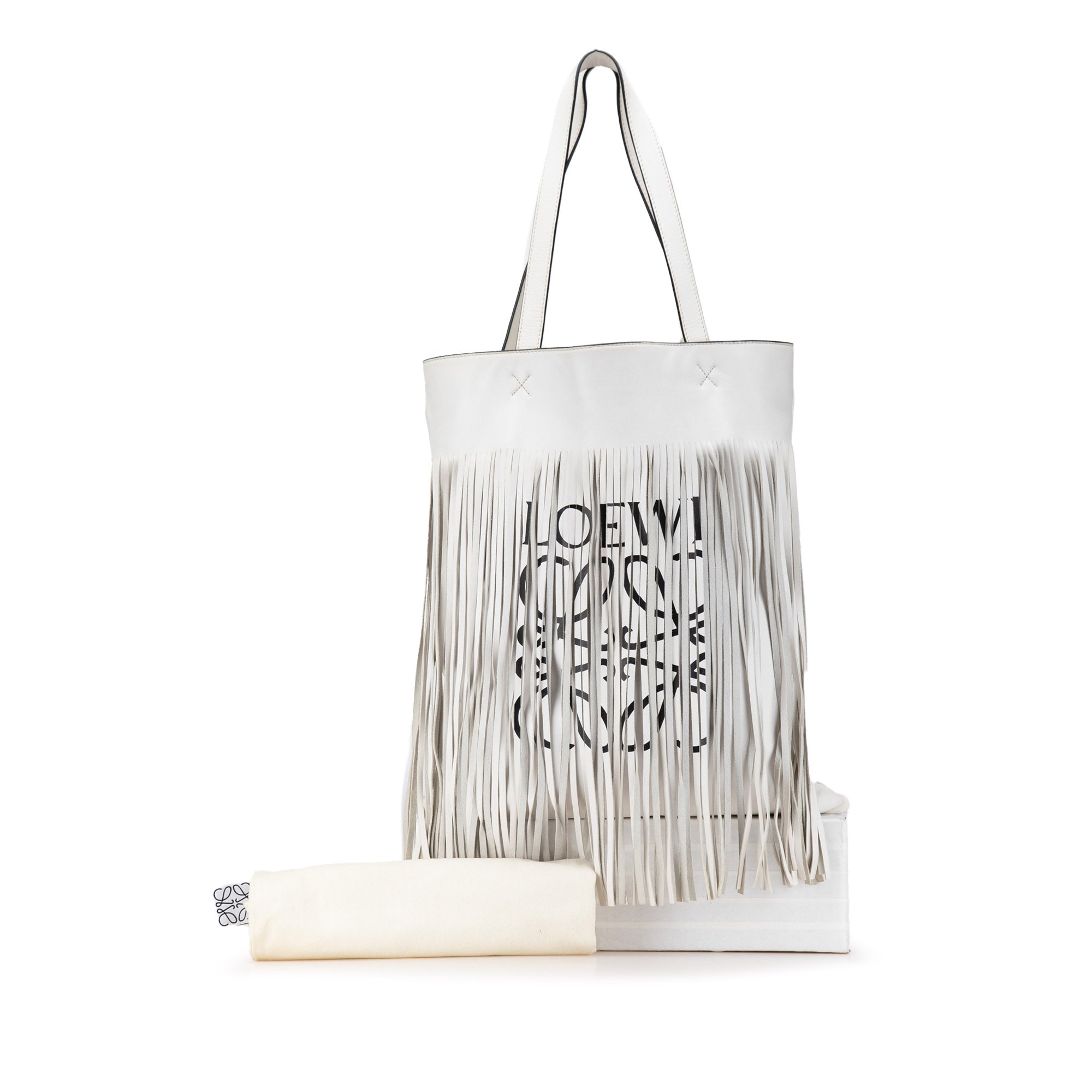 Leather Vertical Logo Fringe Tote