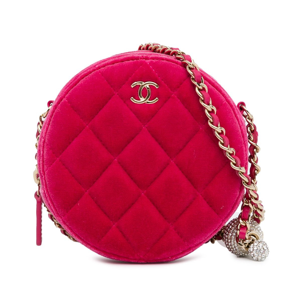 Velvet Pearl Crush Round Clutch with Chain_0