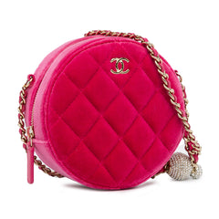 Velvet Pearl Crush Round Clutch with Chain_1