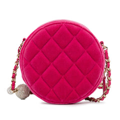 Velvet Pearl Crush Round Clutch with Chain_2