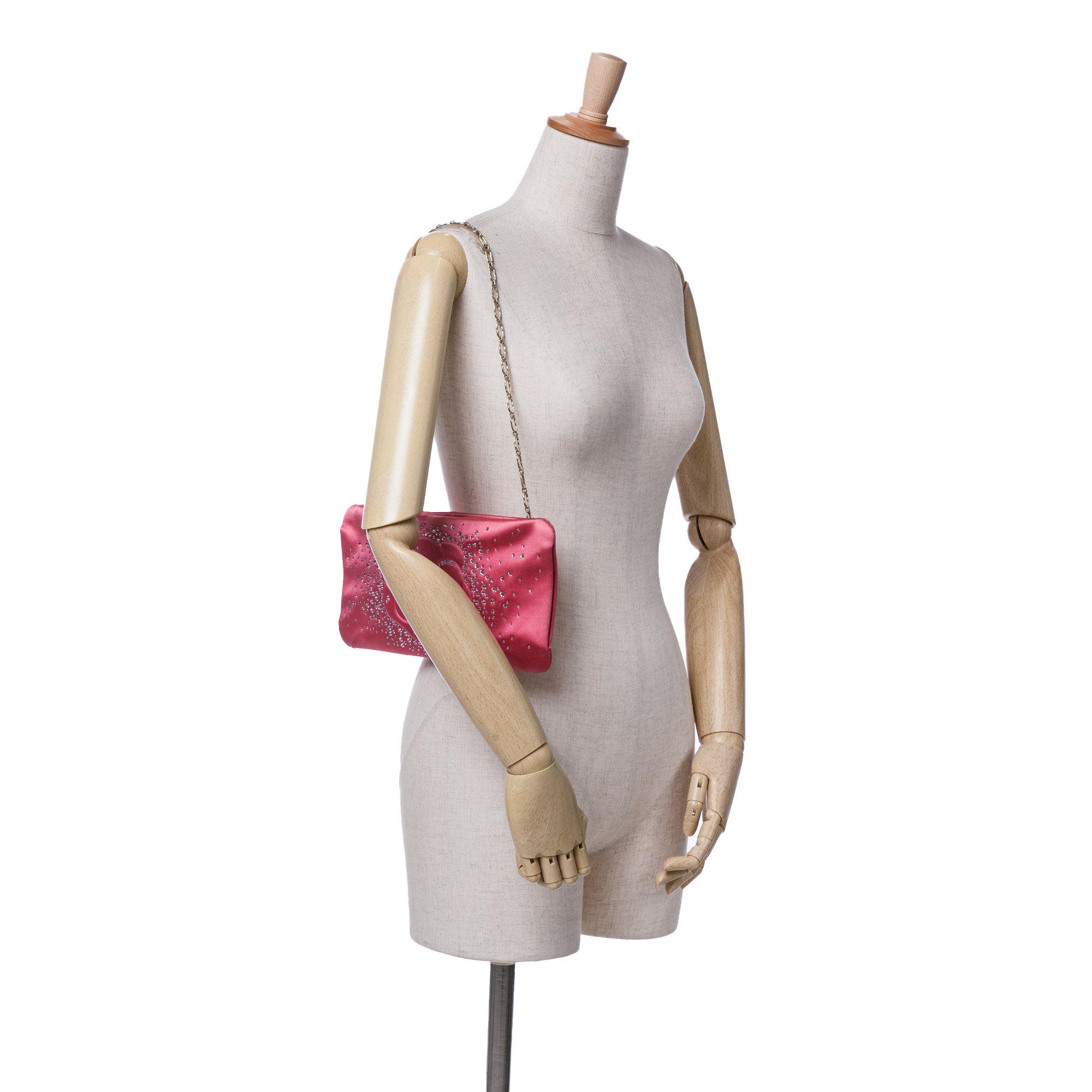 Satin Diamante Camellia Clutch with Chain