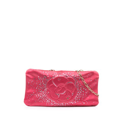 Satin Diamante Camellia Clutch with Chain
