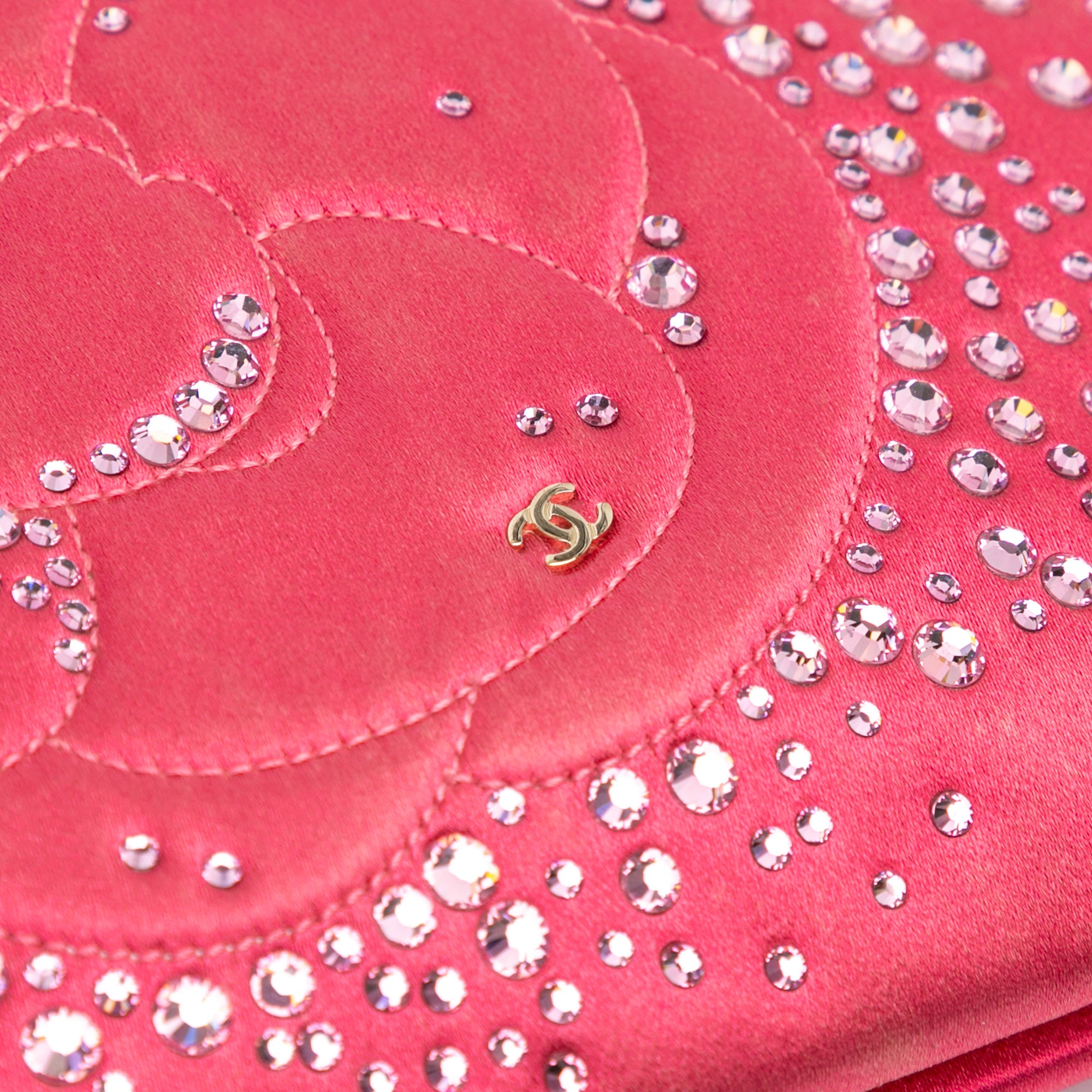 Satin Diamante Camellia Clutch with Chain