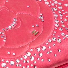 Satin Diamante Camellia Clutch with Chain