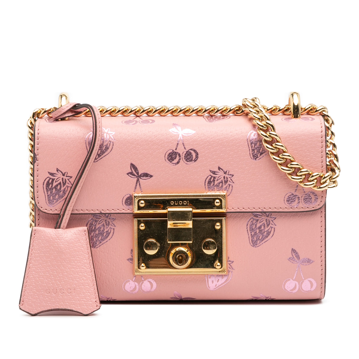 Small Leather Berry Print Padlock Crossbody