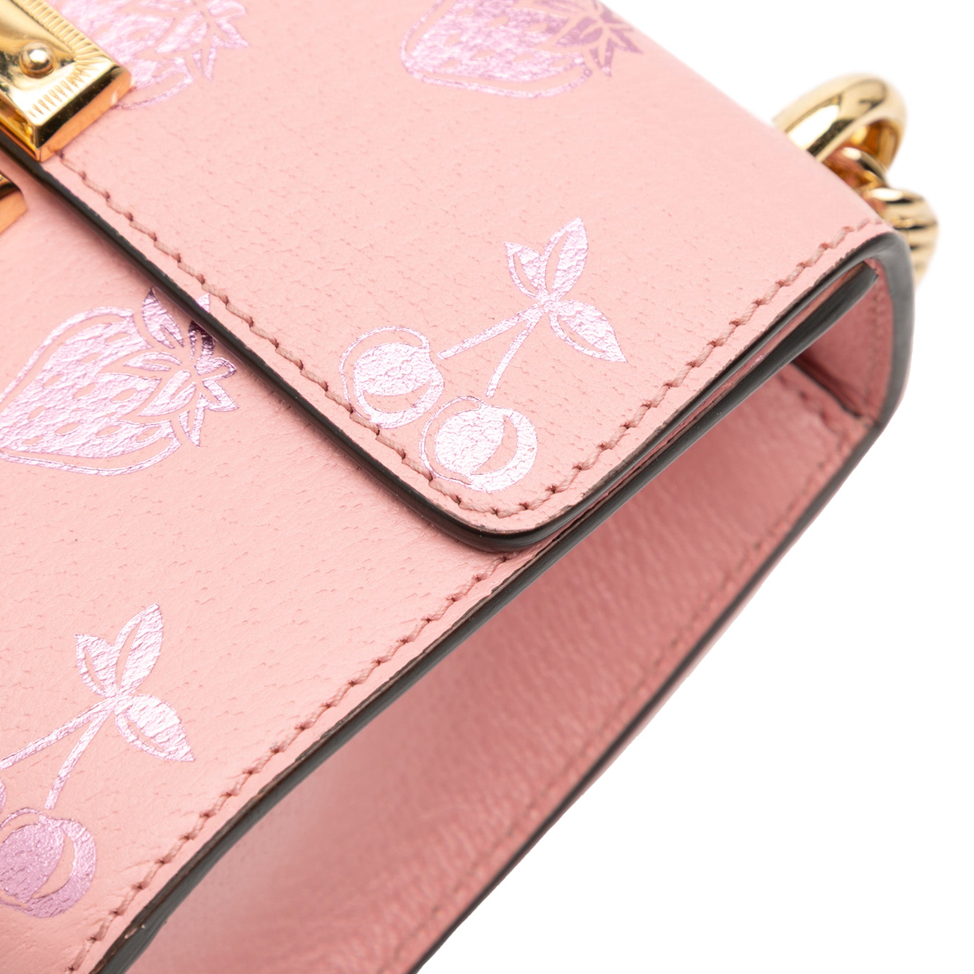 Small Leather Berry Print Padlock Crossbody
