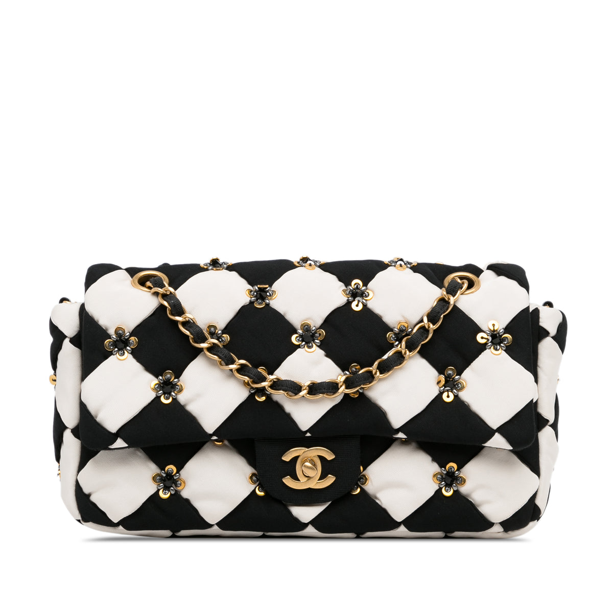 Medium Satin Métiers D’Art Checkered Embellished Flap_0